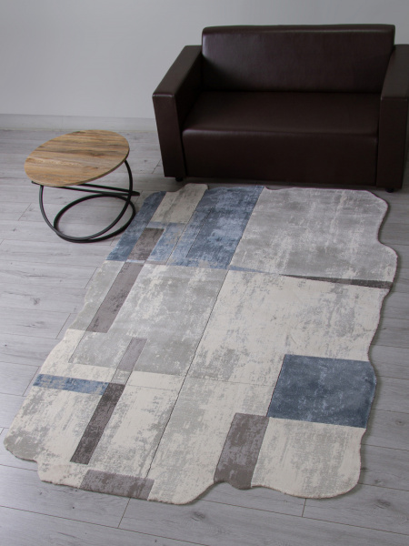 Турецкий прямоугольный ковёр 00838T GREY / BLUE