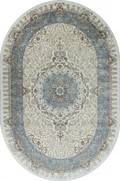 Турецкий овальный ковёр 06066A L.BLUE FDY / CREAM HB