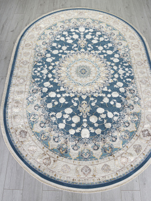 Турецкий овальный ковёр A050B D.BLUE SHIRINK / CREAM