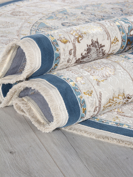 Турецкий овальный ковёр A050B D.BLUE SHIRINK / CREAM