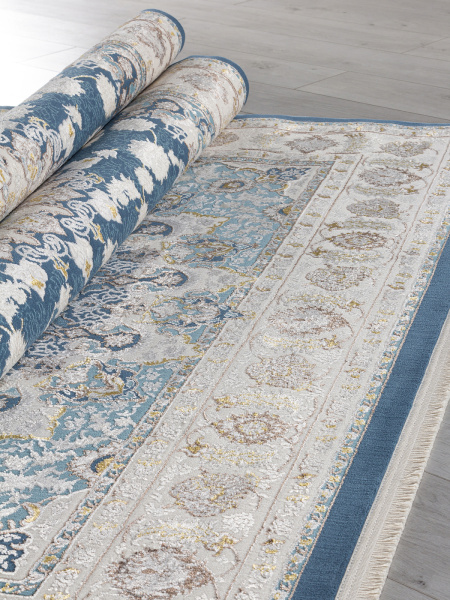 Турецкий прямоугольный ковёр A050B D.BLUE SHIRINK / CREAM